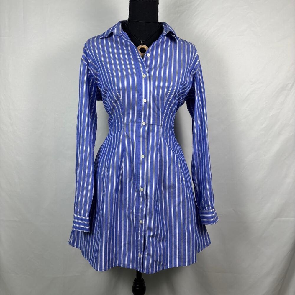 Gap blue and white striped button up shirt dress